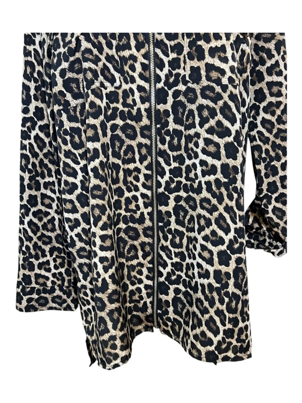 EUC+ Michael Kors leopard print zip front blouse | size L